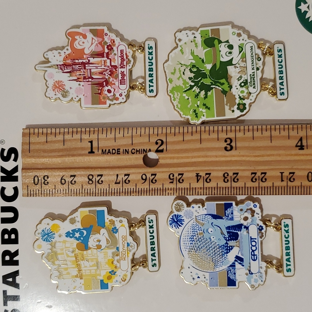 STARBUCK'S Disney Set of 4 WDW parks pins Epcot Magic Kingdom AK H'wood Studios - Picture 8 of 8